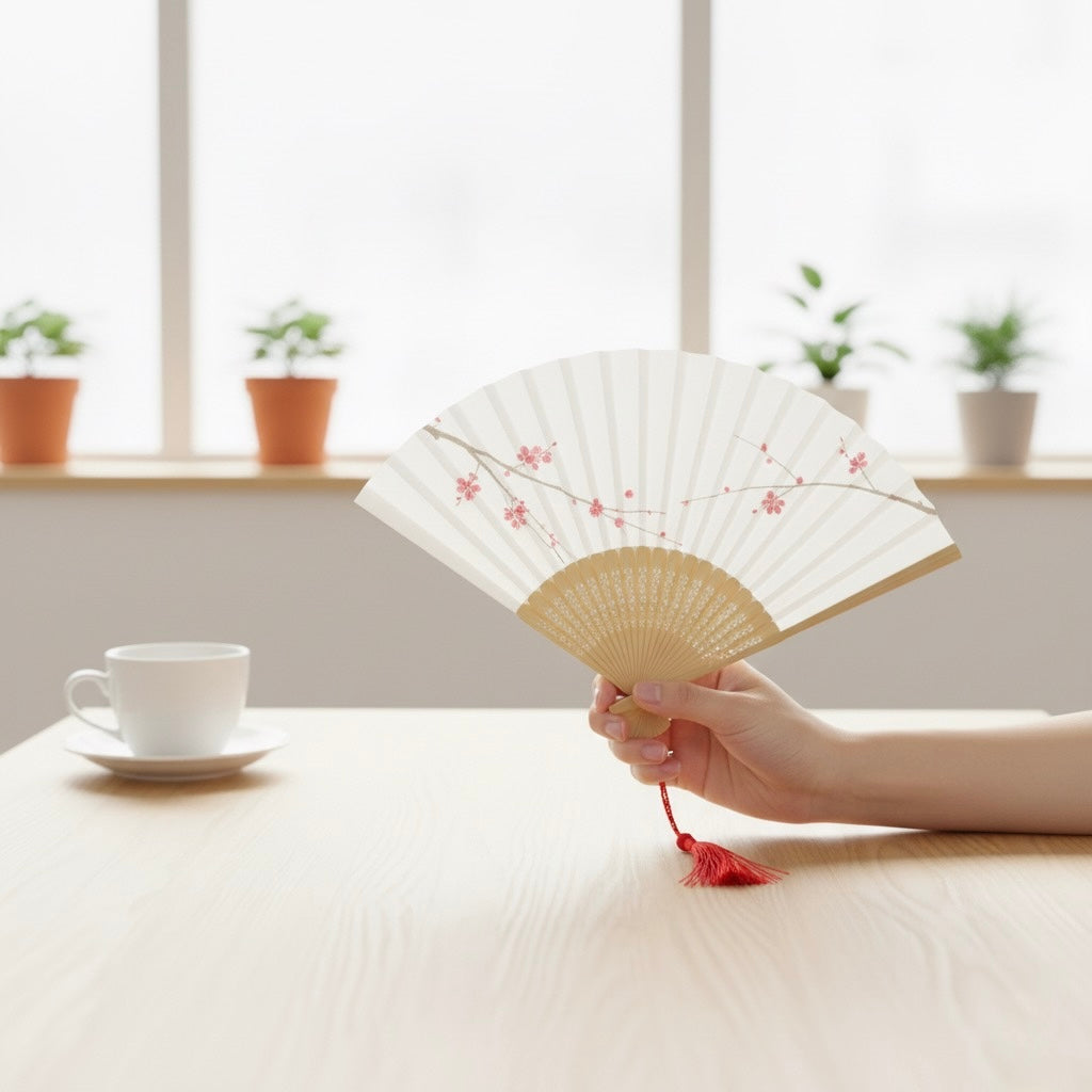 Minimalist White Cherry Blossom Fan