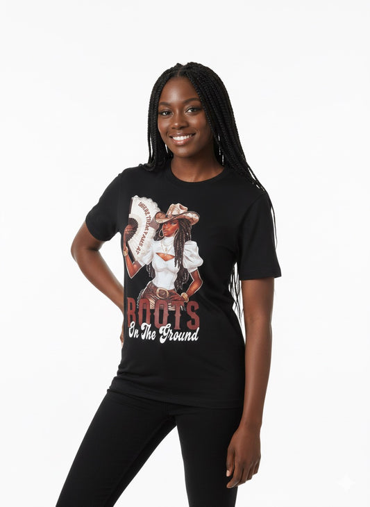 'Boots on the Ground' Cowgirl T-Shirt (Black)
