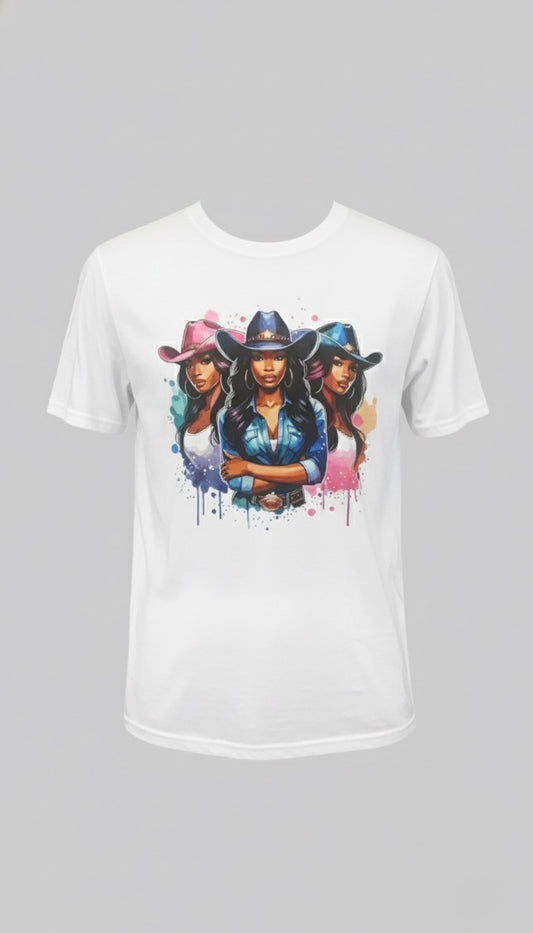 Watercolor Cowgirl Trio T-Shirt (White)