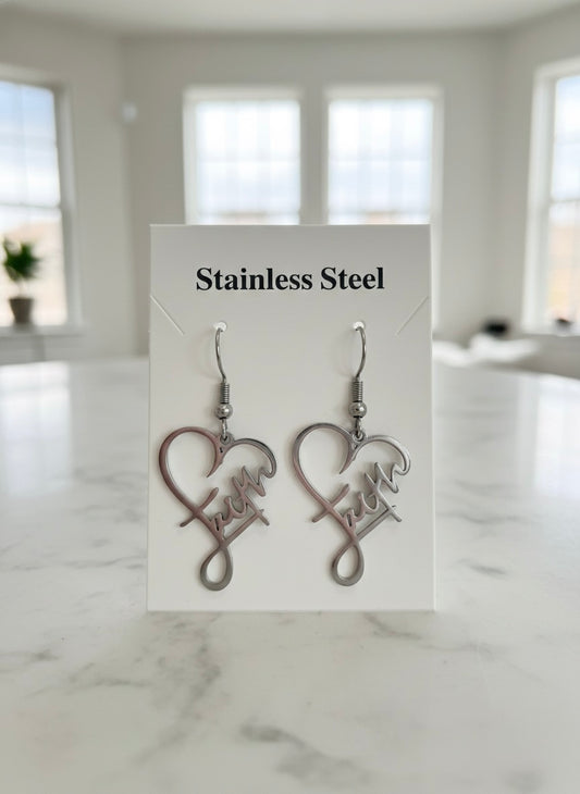 Stainless Steel Heart 'Faith' Earrings