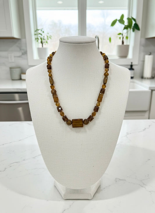 Vintage Style Amber Beaded Necklace