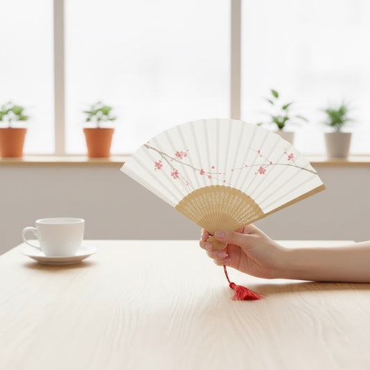 Minimalist White Cherry Blossom Fan