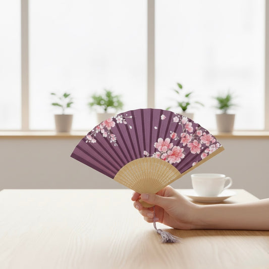 Traditional Folding Hand Fan (Purple Floral)