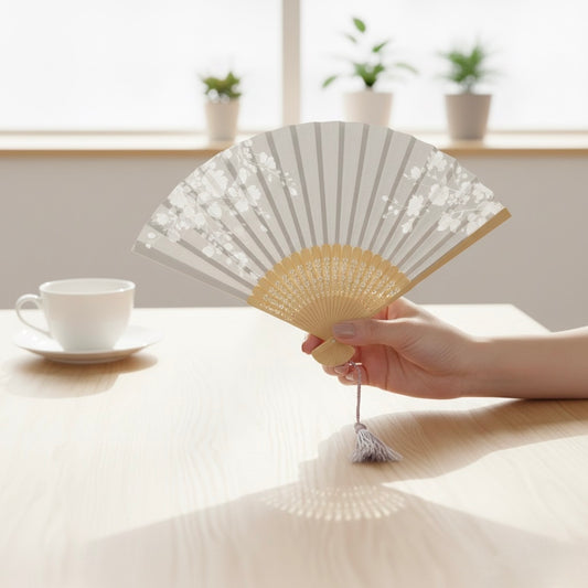 Grey Lace Pattern Hand Fan