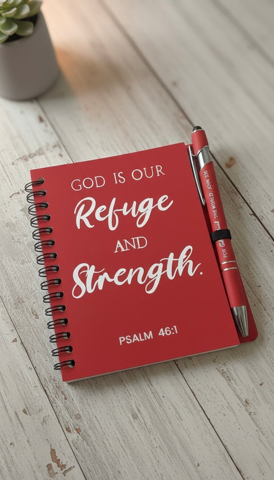 God is Our Refuge Notebook & Pen Set (Red)