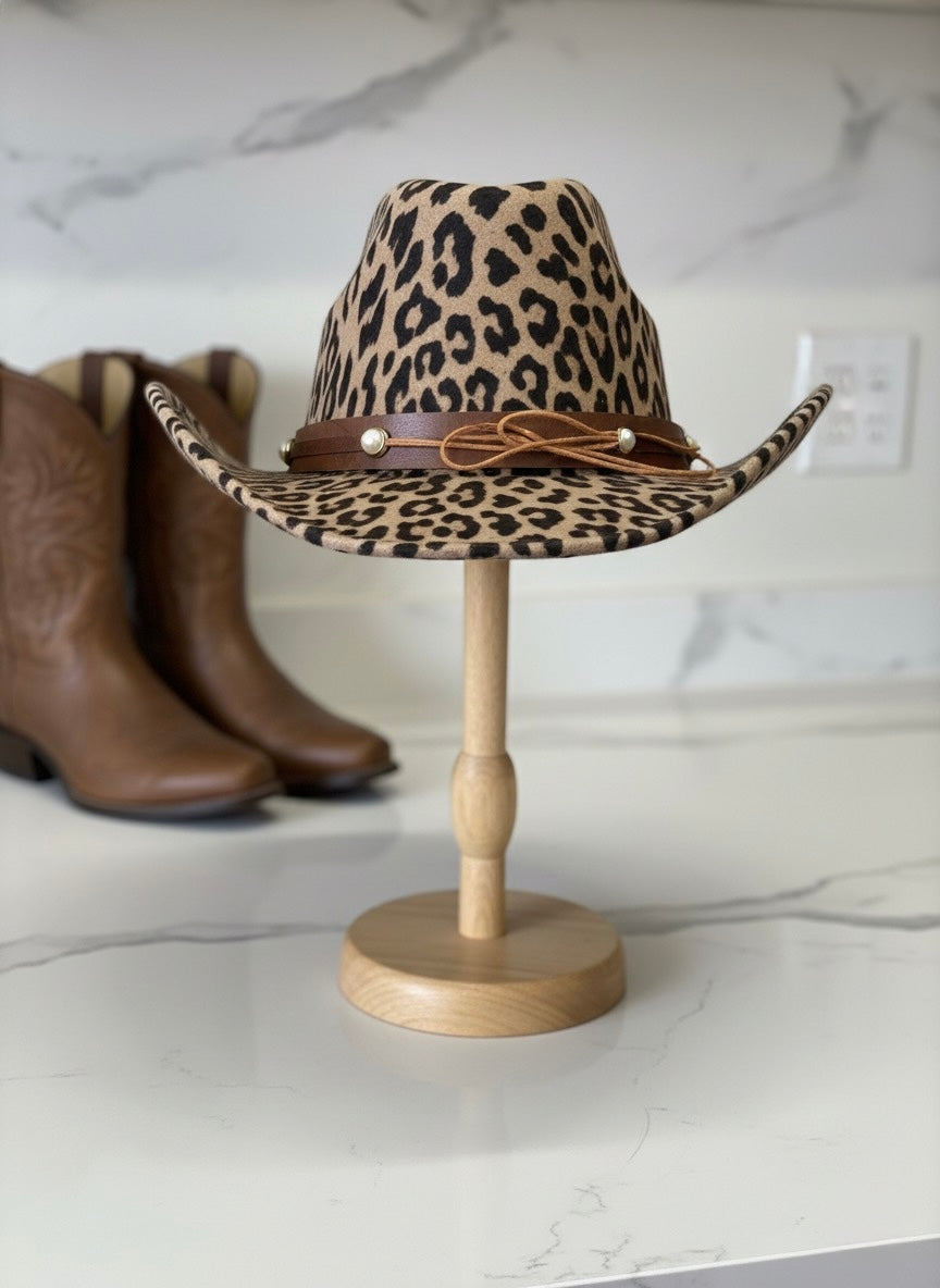 Leopard Print Felt Cowboy Hat